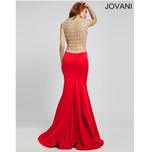 JOVANI Red Sleeveless Dress with Crystals, Size 2 - Picture 3 of 16
